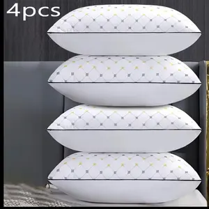 Set Of 4 Luxury Fluffy Hotel Pillow 18x29 Inches Deep Comfort Soft Plush Hypoallergenic Polyester Cover With Zipper For Side Back And Stomach Sleepers Queen Easy Care Elegant Style Versatile Use