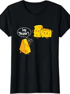 Funny Cheese Lovers Graphic T-Shirt for Men & Women - 220gsm Pure Cotton Retro Cheese Photo Print Round Neck Short Sleeve Tee - Casual Funny Foodie Apparel