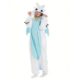 Cute Dragon Toothless Unisex Onesie Pajamas - Soft Plush Sleepwear for Dragon Fans - Black Basic Black Fabric Collar Polyester Homewear Pajamas Winter Womenswear Pjs Long Sleeve Minimalist Loungewear Comfort Costume