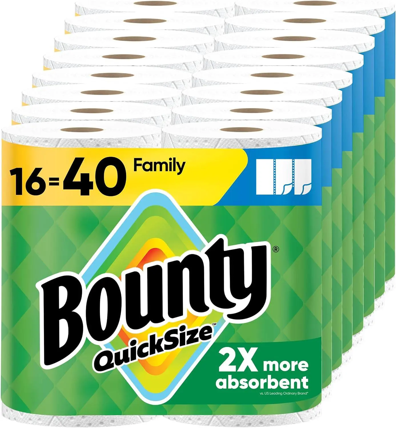 Bounty Paper Towels Quick Size, White, 16 Family Rolls = 40 Regular Rolls Kitchen Pack