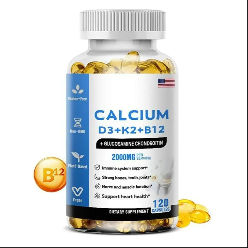 CALCIUM D3+K2+B12 Capsules for Bone Strength Support, 120 Count