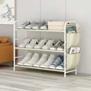 3-Tier Free-Standing Metal Shoe Rack w/ Side Bag - Space-Saving Shoe Organizer Ideal for Entryway, Closet, or Bedroom Deals For You Days