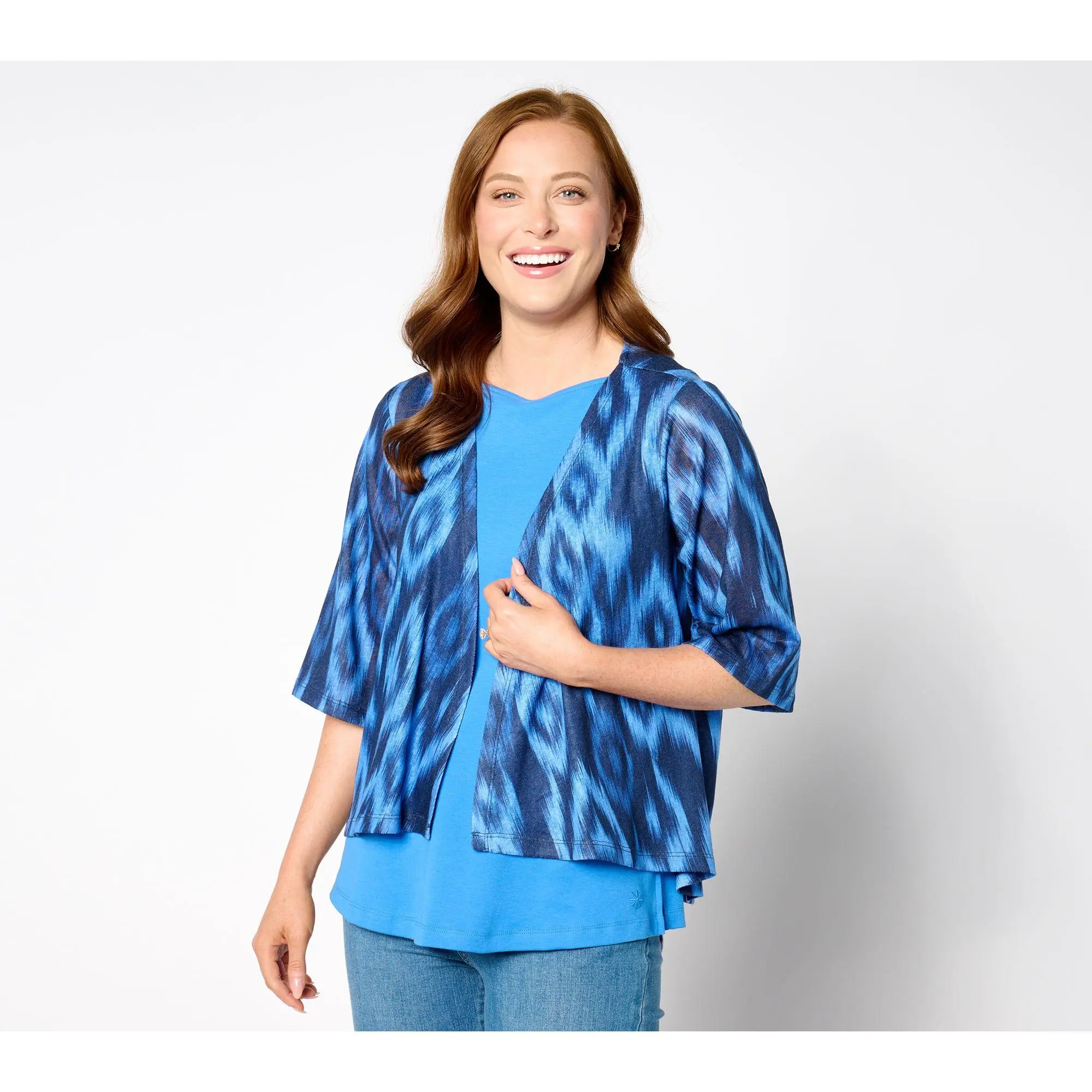 Denim & Co. Printed Slub Knit Drape-Front Cardigan Denim & Co. Printed Slub Knit Drape-Front Cardigan