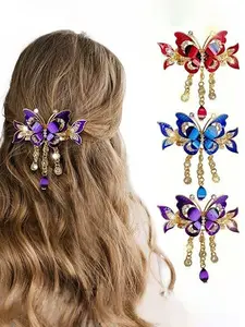 1PCS Butterfly Hair Tassel Clips for Women Girls, Vintage Metal Hairpins Butterfly Hair Accessory Non-Slip Hair Accessories for Party, Wedding, Daily Use