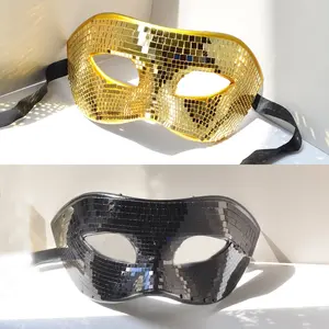 Women Disco Ball Glitter Face Mask Men Glass Mirror Half Face Jewelry Mask Disco Halloween Party Wearing Bling Bling Decoration