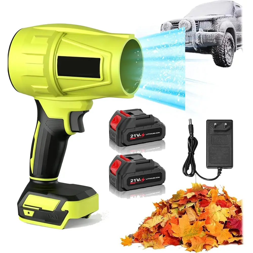 All-Season Cordless Turbo Jet Air Blower Leaf Blower, Violent Wind Brushless Pure Copper Motor Wireless Duster with Charger & Dual Batteries, Portable Handheld Tool for Car Post-Wash Drying, Lawn Deck Care, Dust Sweeping & Light Snow Clearing