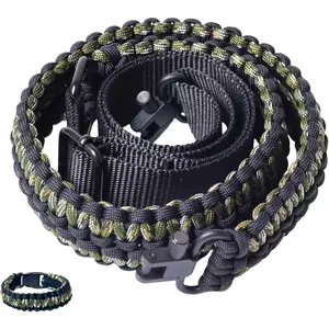 Adjustable 2-Point Paracord Rifle Sling, Heavy-Duty Gun Sling for Hunting, 550 Cord Survival for Rifle Fits Accessories, Swivel Mount Included