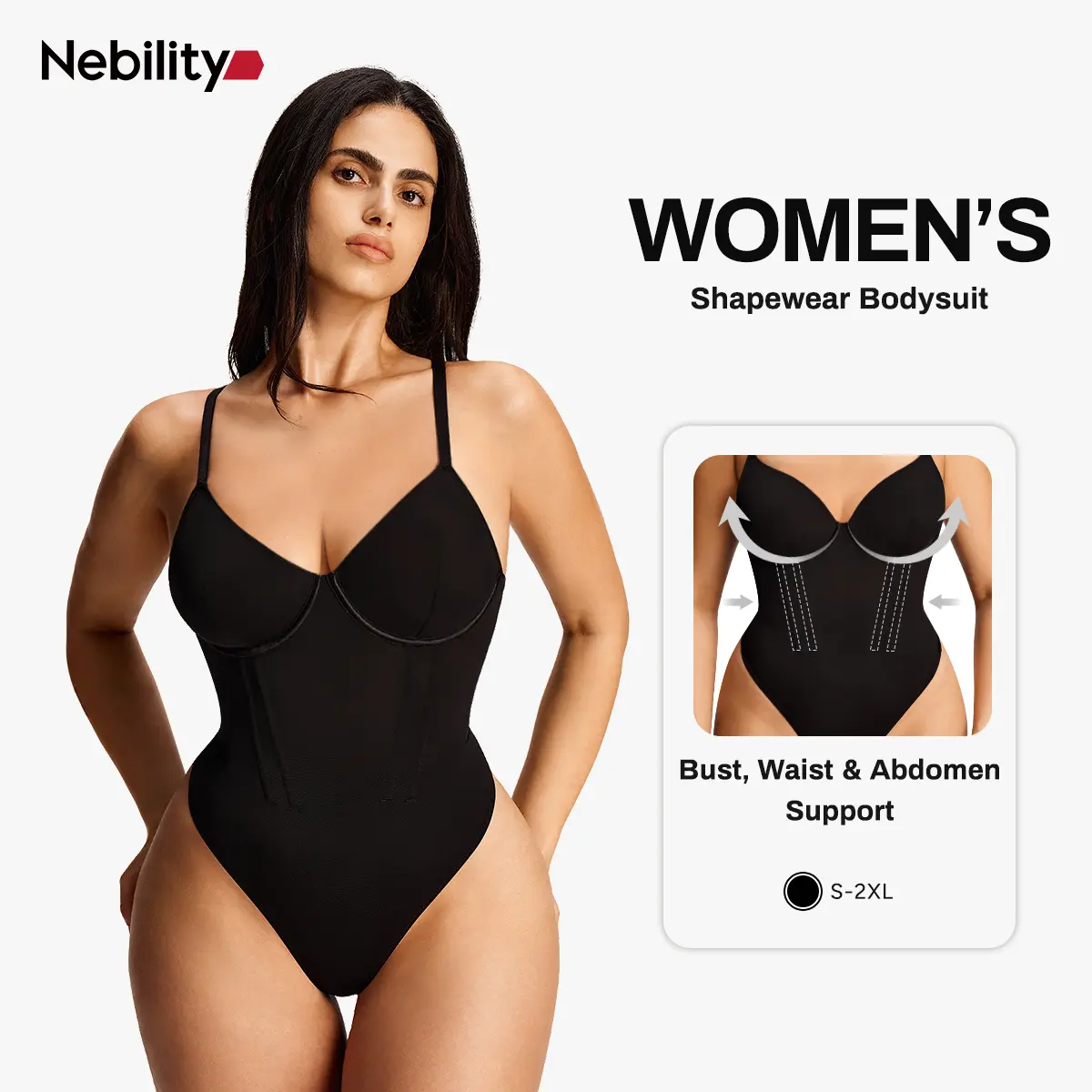 Nebility Women's Abdominal Shapewear Bodysuit - Bust Support, Waist Shaping, Abdomen Control, Belly Cover Compression, Belly Cover Shapewear Bodysuit