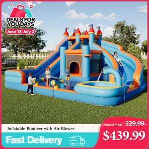 [DealsForYouDays][Summerwins]Vanacc Inflatable Bounce House, Water Slide with Jumping Area, Climbing Wall and Splash Pool, Indoor Outdoor Jumper for Big Children, Air Blower Included,Mother's Day Gifts