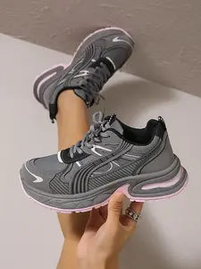 Women's Thick Sole Dad Shoes, All-Season Flat Mesh Round Toe Casual, Outdoor Laced Fashion Sports Shoes, Thick Soled Sneakers, Casual Athletic Sneakers, Athletic Workout Sneakers, Trendy Sneakers, Patchwork Design Sneakers