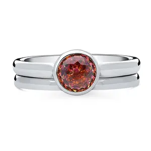 Solitaire Kaleidoscope Red Orange CZ Ring Set in Sterling Silver
