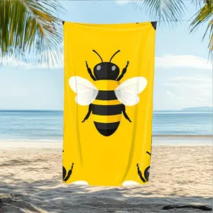 [Beach Towel] 1-Pack Bright Yellow Beach Towel with Cute Bee Design for Summer Large Quick-Drying Beach Towel, Sand and Sun Protection