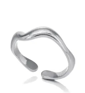 Silver Statement Ring Gold Plated Stainless Steel Adjustable Open Band Fashion Jewelry for Women