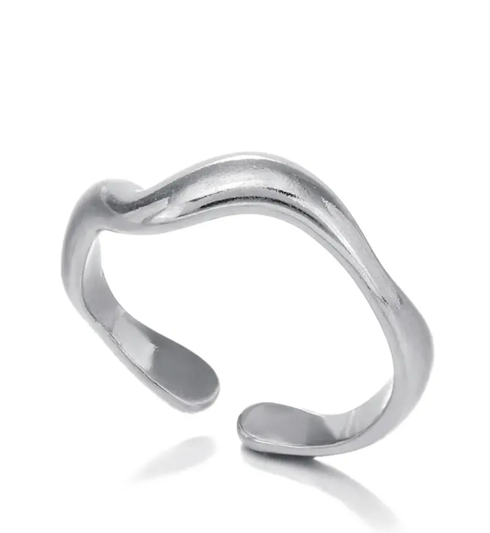 Silver Statement Ring Gold Plated Stainless Steel Adjustable Open Band Fashion Jewelry for Women Modern Look Elegant