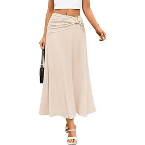 ZESICA Flowy Maxi Skirts for Women 2026 Summer Casual Elastic High Waist A-Line Long Skirt Beach Vacation Fashion Outfits