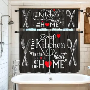 1/2pcs Set Kitchen Curtain Sets, Kitchen Utensils And Letter Print Curtain Set, Rod Pocket Valance Curtain Tier, Cafe Curtains Tiers, Window for Kitchen Cafe Living Room Bedroom, Home Decoration
