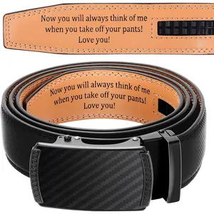 Engraved Mens Ratchet Belt Leather Slide Personalized Belt for Men with Buckle for Husband Birthday Wedding