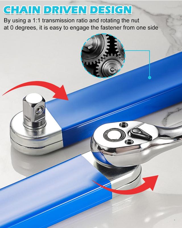 2026 Upgraded Tight Reach Ratchet Wrench, 15Inch Offset Extension Wrench Set with 1/4", 3/8", 1/2" Square Drive Adapters, Heavy Duty Steel Extension Wrench