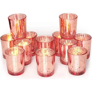 Volens Rose Gold Votive Candle Holders Set  Mercury Glass Tealight Candle Holder Bulk for Wedding Decor and Home Decor
