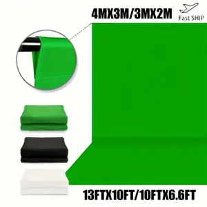 Big Size 13 X 10 FT/ 10 X 6.6 FT 4MX3M/3MX2M Black White Green Screen Backdrop for Photography Chromakey Virtual Chromakey High Density Polyester Fabric Pure Black Photo Backdrop Curtain Screen Collapsible Seamless for Shoot Portraits Party Video Studio