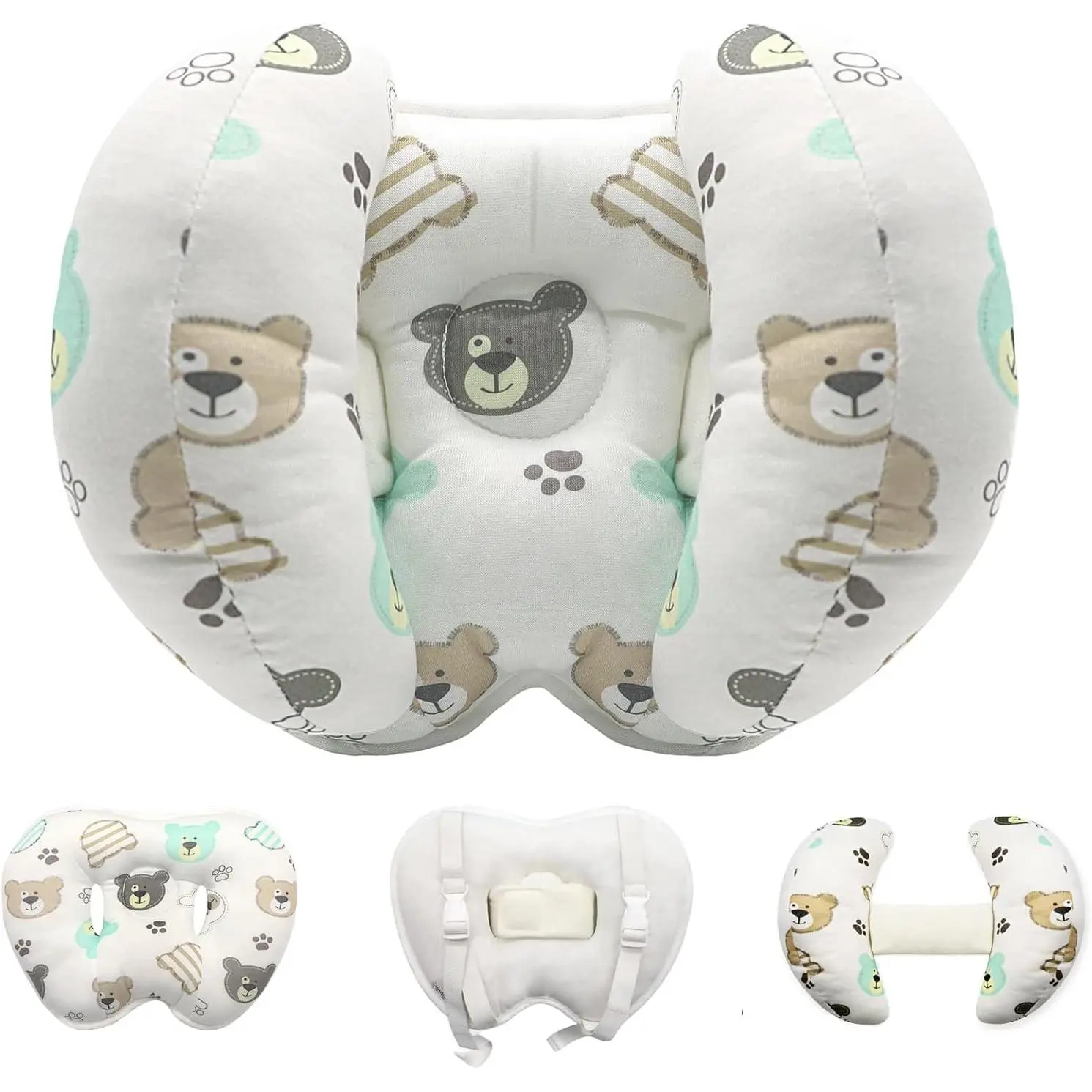 Baby Head Neck Support Pillow, 2 in 1 Banana Neck Pillow for Babies, Travel Pillow for Stroller Neck Support for Newborn, Adjustable Baby Pillow for Head (Bear)