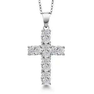 Gem Stone King Cross Necklace for Women | 925 Silver Oval Gemstone Birthstone & Lab Grown Diamond Crucifix Pendant | Christian Religious Gift for Her | 18 Inch Chain