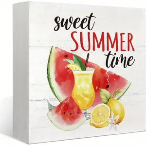 Watermelon Decor, Lemon Decorations for Home, Wooden Sign Decoration for Farmhouse Shelf Tray Decor, Sweet Summer Time Sign 5x5 Inch