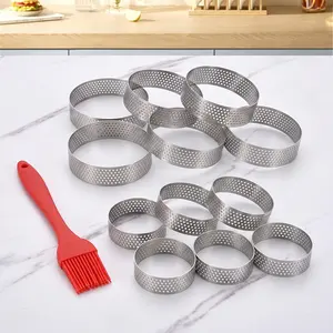 12 pcs Stainless Steel Perforated Tart Ring Set Round Ring Molds Perforated Tart Ring Metal Pastry Mold for Cookies, fruit tarts, Prevent Soggy Crust