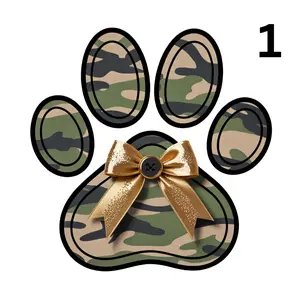 Camo Dog Paw With Bows 3 Designs To Choose From Direct To Film Print. DTF Print, Ready To Press Print For T-shirts