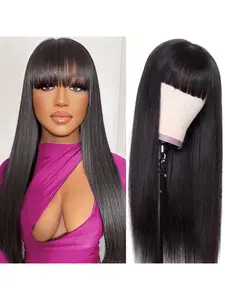 Straight Human Hair Wig With Bangs Brazilian Virgin None Lace Front Wigs Glueless Machine Made For Women Wigs Real Hair