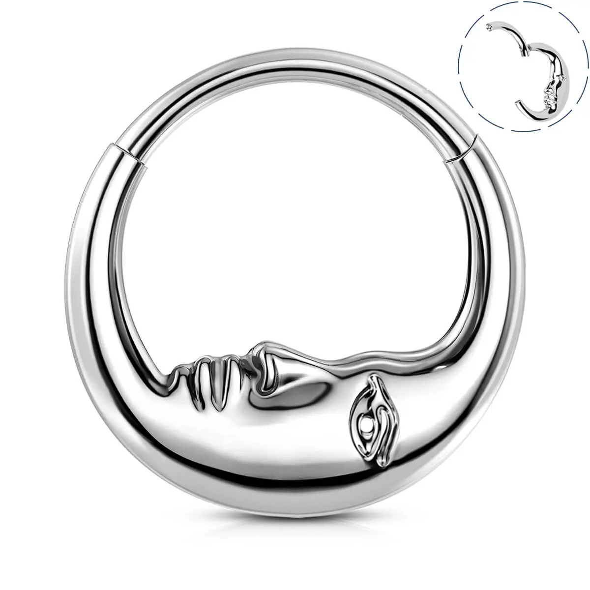 OUFER BODY JEWELRY Mystic Crescent Moon Titanium Septum Ring, 8mm 20G Easy-Fit Hinged Hoop for Nostril, Daith, and Helix Piercing Jewelry, Daily Wear, Unisex
