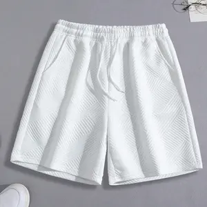 Men's knit Solid Color Drawstring Waist Loose Fit Straight Leg Casual Shorts,unisex Versatile Fashion Sports Shorts,Jogger Shorts,Striped Textured Jacquard Pattern design,Suitable For Daily Wear,Going Out,Party,Vacation,Hawaiian Beach,For Summer Menswear