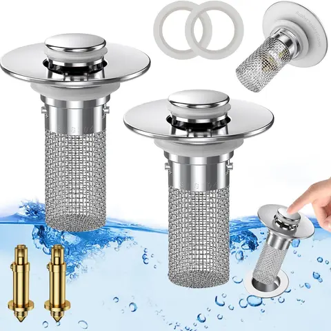 Stainless Steel Modern Rustproof Mesh Tub Drain Stopper with Bouncing Core & Brass Pop-Up Plug, High-Pressure Handheld Shower Head for Bathroom Home Supplies, Rustproof Drain Stoppers,sohochic