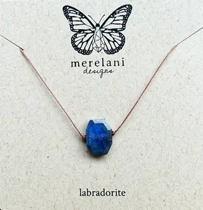 Labradorite Octagon Cord Necklace Gemstone Choker Merelani Designs Sterling Silver or 14kt Gold Filled Clasp Everyday Simple