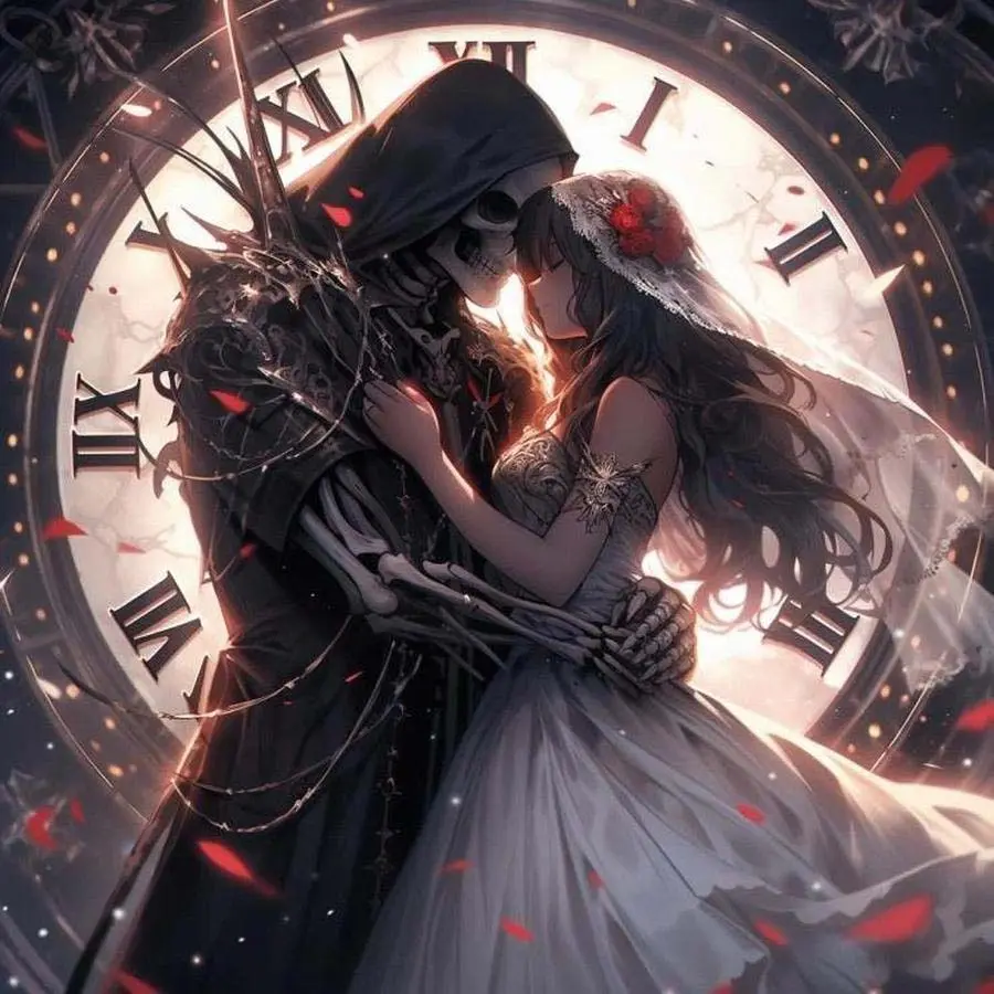 5D DIY Full Drill Round Diamond Painting - Diamond Art Kit, Grim Reaper, Bride, Clock Mosaic, Canvas - DIY Decorative Painting, Home Wall Decoration, Suitable for Halloween and Christmas, Birthday and Anniversary Gifts