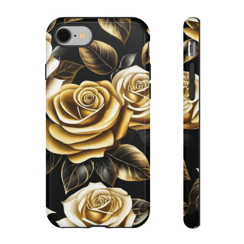 Elegant Black and Gold Roses Phone Case - Stylish Protection for Samsung Galaxy, iPhone, Google Pixel phones, Cellphone Accessories, Wireless Cover, Handheld Protective, iPhone Case, Samsung Galaxy Case, Google Pixel Case Shell Golden Shockproof Casing