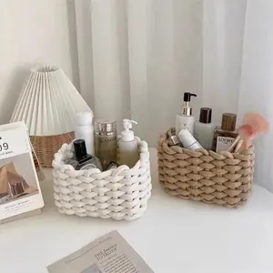 1PC Japanese Style Handwoven Cotton Rope Storage Basket Desktop Cosmetic Organizer Snacks Toys Baby Storage Box
