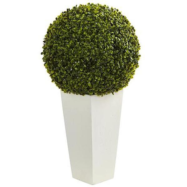 Nearly Natural 28" Boxwood Topiary Ball w White Planter Indoor/Outdoor