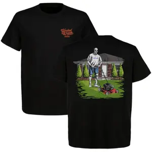 Worked to Death Skeleton Mowing Lawn Yard Work T-Shirt Funny Homeowner Landscaper Suburban Dad Graphic Tee Blue Collar Humor Black