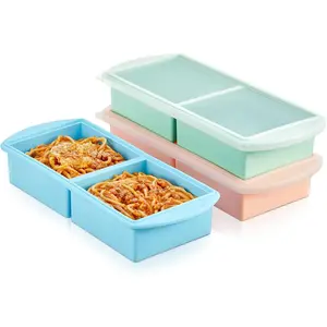Silicone Freezer Tray with Lid, 2-Cup Large Ice Cube Tray, 3-Pack Freezer Molds with Reinforced Steel Frame for Soup Broth Sauce Meal Portion Freezer Storage Containers (-40 ℉   to 446 ℉ )