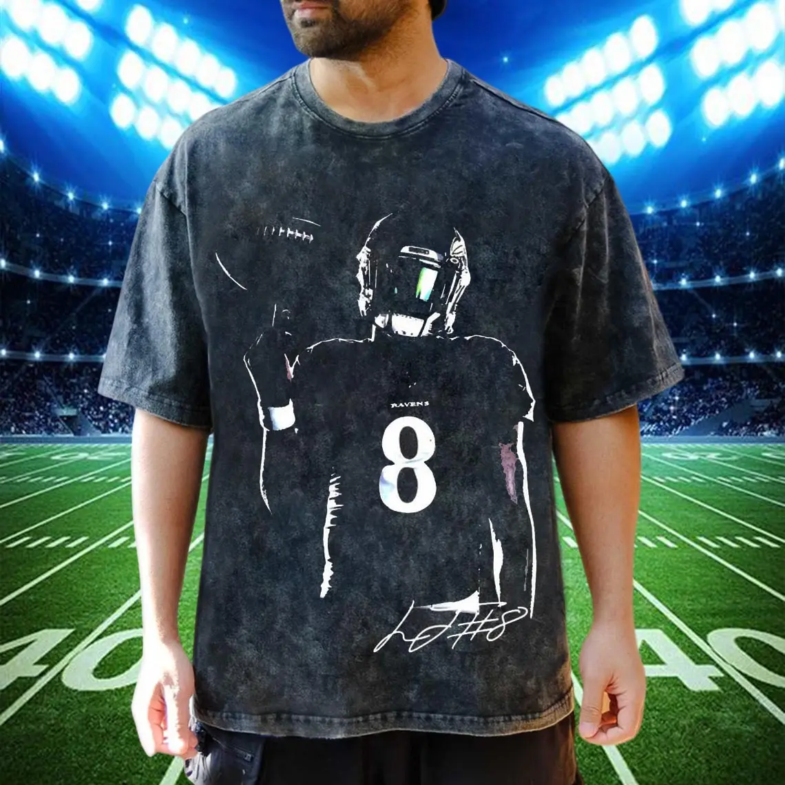 Lamar Jackson Graphic Bleached T-shirt, Vintage Baltimore Retro 90s Football Sweatshirt, Player Autograph Hoodie, Raven Sport Wash Shirt