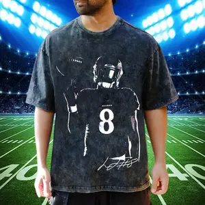 Lamar Jackson Graphic Bleached T-shirt, Vintage Baltimore Retro 90s Football Sweatshirt, Player Autograph Hoodie, Raven Sport Wash Shirt