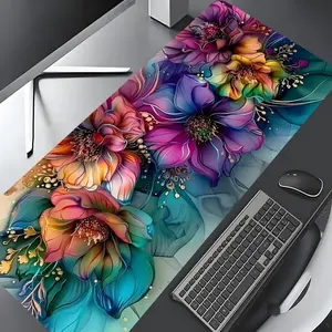 Colorful Floral Art  Large Gaming Mouse Pad,Aesthetic Desktop Decoration Drotection Pad,Washable Rubber Pad Non-Slip Lock Edge Multi-Size Mouse Pad Suitable For Home Office,Desktop Accessory, Office Gadgets,Good Gift for Family and Friends