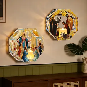 3D Religious Wall Candle Holder Ornaments - Virgin Mary, Angel and Infant Jesus Birth Scene Wall Decor, Christian Decor, Religious Gift for Electronic Candles, Environmentally Friendly