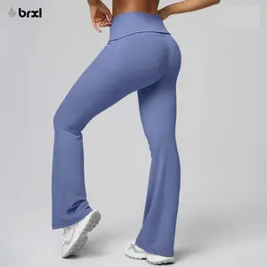 BRXL No Front Seam Fold Over Flare Leggings for Tall Women 31" Foldover Slim Leggings Mid Low Waist Lounge Buttery Soft Pants#Summervibes-2