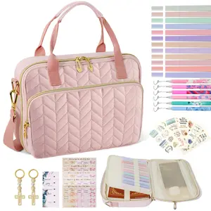 Bible Cover Case for Women, Large Qilted Bible Case with Shoulder Strap,Study Supplies and Highlighters Accessories - Perfect Christian Gift for Church, Travel