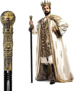 Costume Walking Pimp Cane, 42" Metal Prop Stick with Antique Gold Plastic Handle Cosplay Accessories for Halloween Dress-up Party, Suit for All Ages