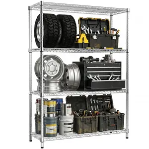 1400 Lbs 4-Shelf Storage Shelves,Wire Shelving Heavy Duty Metal Storage Shelving Unit Adjustable Garage Shelving Rack Pantry Kitchen  Chrome, 4 Tier,15.8  D X 45.3  W X 59.4  H