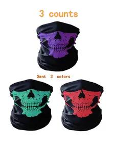 3 Halloween Skull Masks, Seamless Neck Gaiter and Balaclava Hat, Motorcycle Face Cover, Outdoor Sports Magic Headscarf Unisex
