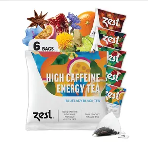 Zest Energy Tea Assortment Box – High Caffeine Tea Bags Sampler with Black & Green Tea – Caffeinated Coffee Alternative for Morning Focus – 6 Tea Bags – 135-150mg Caf per Cup – Natural, Non-GMO, Keto